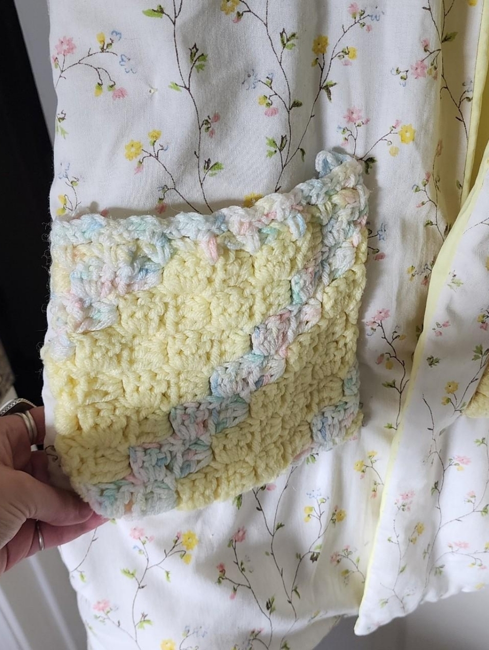 Wildflowers Cream Floral Cardigan with Yellow Crochet Trim - Picture 2 of 4